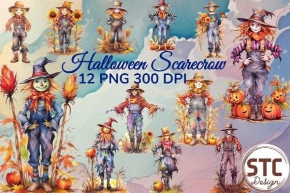 Download Halloween Scarecrow Watercolor Bundle - Scarecrow watercolor Collection