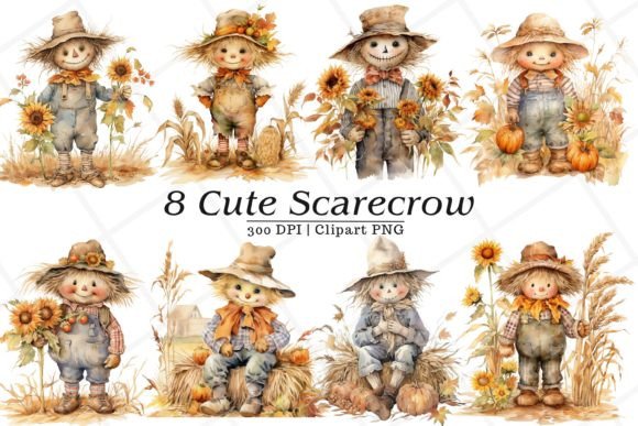 Download Cute Scarecrow Watercolor Clipart - Scarecrow watercolor Collection