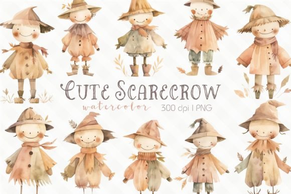Download Cute Scarecrow Watercolor Clipart - Scarecrow watercolor Collection