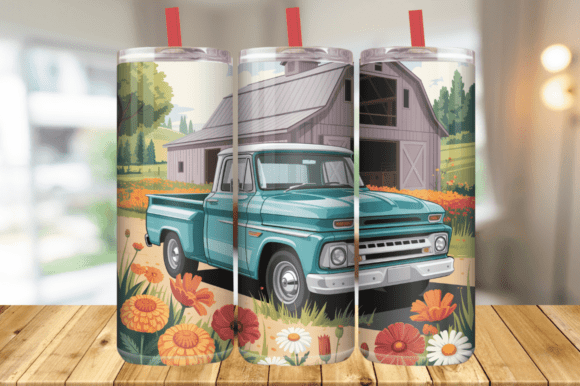 Download Old Truck Flower Meadow Tumbler Wrap PNG - Premium Bundle