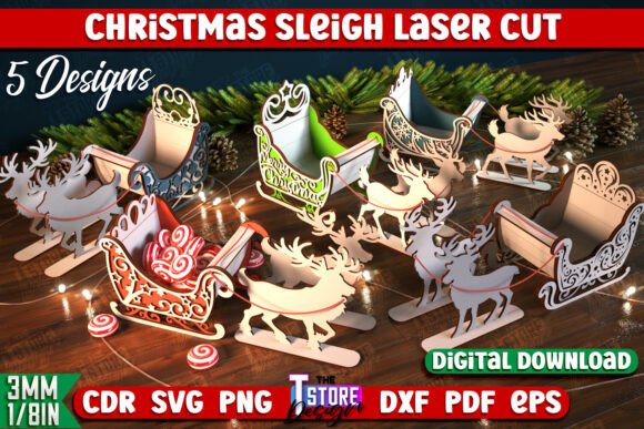 Download Christmas Sleigh Bundle | Reindeer Sled - Deer Collection