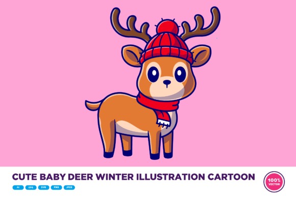 Download Cute Baby Deer Winter Illustration - Deer Collection
