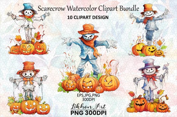 Download Scarecrow Watercolor Clipart Bundle - Scarecrow watercolor Collection