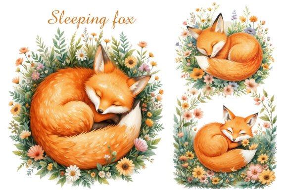 Download Sleeping Fox in a Flower Meadow. 5 Png - Premium Resources