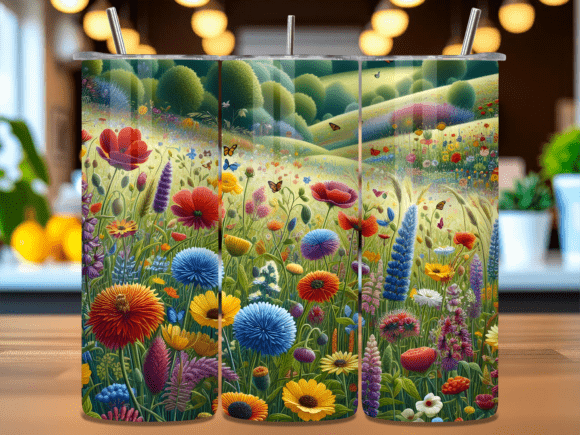 Download Colorful Flower Meadow Tumbler Wrap PNG - Premium Bundle